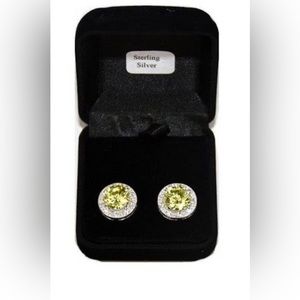 Sterling Silver Peridot and CZ Stud Earrings